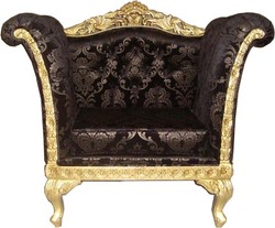 Casa Padrino Sillón Barroco Lounge Patrón Negro / Oro, Madera de Caoba Maciza, 102 x 70 x 70 cm Casa Padrino Sillón Barroco Lounge Patrón Negro / Oro, Madera de Caoba Maciza, 102 x 70 x 70 cm