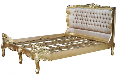 Casa Padrino Baroque Bed Barocco Splendid Gold / Cream Satin Fabric 180 x 200 cm