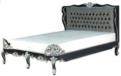 Casa Padrino Luxury Baroque Bed Barocco Splendid Black / Silver for 180 x 200 cm Mattresses made of solid Mahogany Casa Padrino Luxury Baroque Bed Barocco Splendid Black / Silver for 180 x 200 cm Mattresses made of solid Mahogany