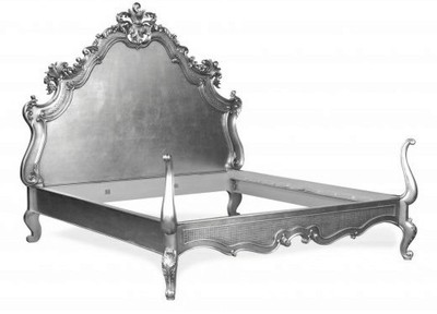 Casa Padrino Cama Barroca Lusso Superior Plata 180 x 200 cm de Madera de Caoba Maciza Casa Padrino Cama Barroca Lusso Superior Plata 180 x 200 cm de Madera de Caoba Maciza