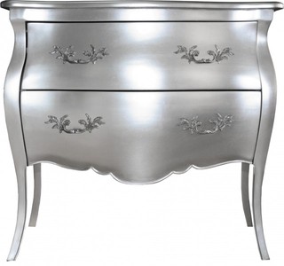 Casa Padrino Comò Barocco con 2 cassetti Mod2 Argento, Larghezza 95 cm, Altezza 86 cm, Profondità 53 cm