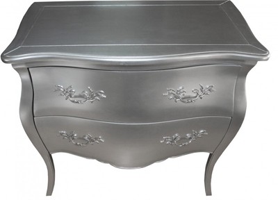 Casa Padrino Barock Kommode mit 2 Schubladen Mod2 Silber, Breite 95 cm, Höhe 86 cm, Tiefe 53 cm