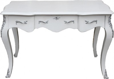 Casa Padrino Luxury Baroque Console Table in White/Silver, 120 x 80 x 58 cm, Handcrafted Ladies Desk Casa Padrino Luxury Baroque Console Table in White/Silver, 120 x 80 x 58 cm, Handcrafted Ladies Desk
