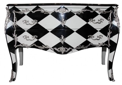 Casa Padrino Baroque Chest of Drawers Checkered Design Silver Applications 130 x 63 x 84 cm Casa Padrino Baroque Chest of Drawers Checkered Design Silver Applications 130 x 63 x 84 cm