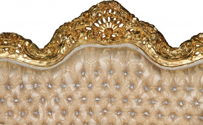 Casa Padrino Barock 2-er Sofa Master Creme Barock Muster / Gold mit Bling Bling Glitzersteinen - 182 x 125 x 60 cm