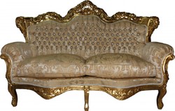 Casa Padrino Baroque 2-Seater Sofa Master Cream Baroque Pattern / Gold with Bling Bling Rhinestones - 182 x 125 x 60 cm