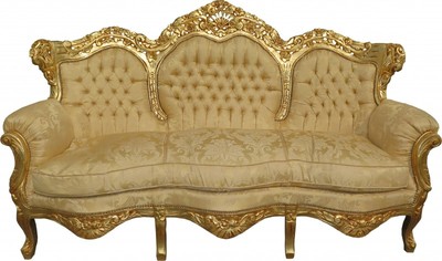 Casa Padrino Canapé Baroque King Motif Baroque Crème / Or 184 x 125 x 81 cm - Meuble de Salon de Luxe Casa Padrino Canapé Baroque King Motif Baroque Crème / Or 184 x 125 x 81 cm - Meuble de Salon de Luxe