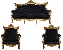 Casa Padrino Barock Wohnzimmer Set Schwarz Gold Sofa Sessel Antik Stil Baroque Lounge Arm Chair Black Golden Furniture Interior Möbel Living Room Einrichtung Casa Padrino Barock Wohnzimmer Set Schwarz Gold Sofa Sessel Antik Stil Baroque Lounge Arm Chair Black Golden Furniture Interior Möbel Living Room Einrichtung