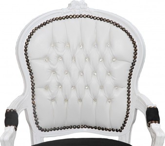 Casa Padrino Barock Salon Stuhl Weiß / Schwarz Mod2 Bling Bling