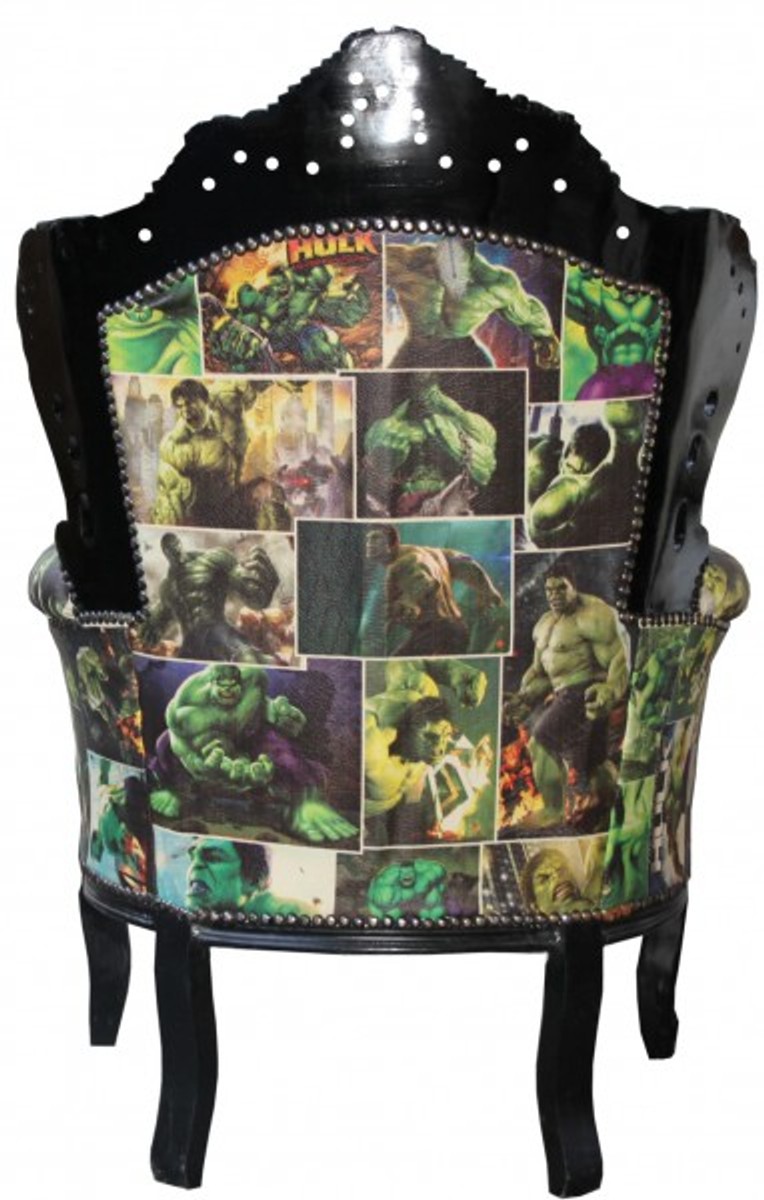Casa Padrino Baroque armchair King Caricatures / Black leather look furniture antique style - Limited Edition! Casa Padrino Baroque armchair King Caricatures / Black leather look furniture antique style - Limited Edition!