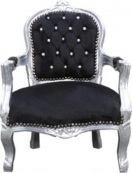 Casa Padrino Sedia Barocca per Bambini Stile Antico Nero / Argento con Strass, 71 x 51 cm Casa Padrino Sedia Barocca per Bambini Stile Antico Nero / Argento con Strass, 71 x 51 cm