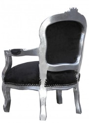 Casa Padrino Sedia Barocca per Bambini Stile Antico Nero / Argento con Strass, 71 x 51 cm Casa Padrino Sedia Barocca per Bambini Stile Antico Nero / Argento con Strass, 71 x 51 cm