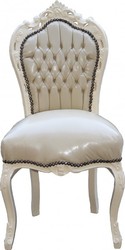 Casa Padrino Barock Esszimmer Stuhl Creme Lederoptik Creme Cream Leatherlook Baroque Dining Room Chair