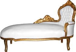 Casa Padrino Méridienne Baroque King en Blanc/Or aspect cuir, 155 x 70 x 100 cm Casa Padrino Méridienne Baroque King en Blanc/Or aspect cuir, 155 x 70 x 100 cm