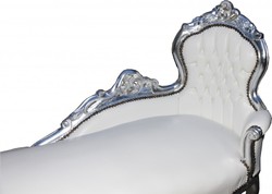 Casa Padrino Chaise Longue Baroque King en Blanc et Argent, Similicuir, 155 x 70 x 100 cm Casa Padrino Chaise Longue Baroque King en Blanc et Argent, Similicuir, 155 x 70 x 100 cm