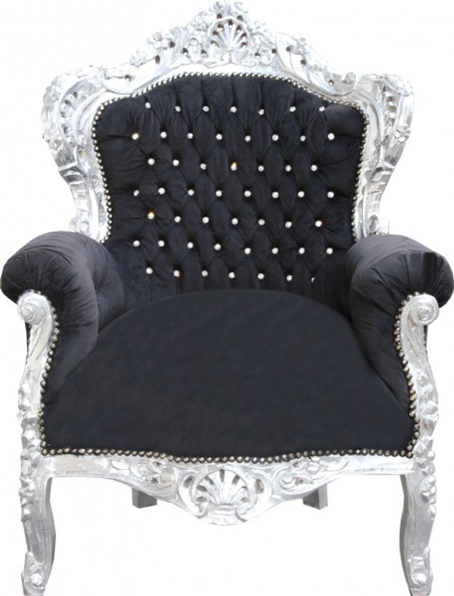 Casa Padrino Baroque living room "King" Black / Silver - 3 seater sofa and 2 seater sofa + 1 armchair Casa Padrino Baroque living room "King" Black / Silver - 3 seater sofa and 2 seater sofa + 1 armchair