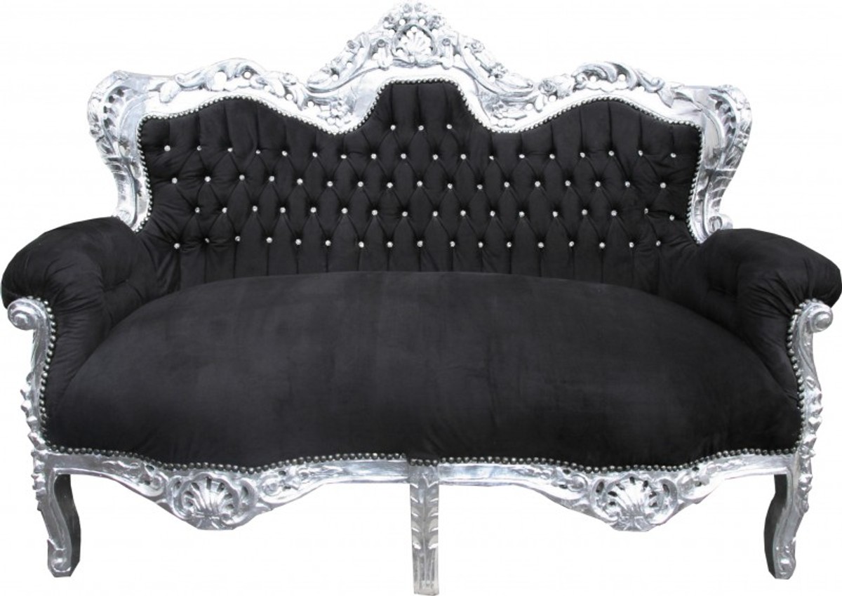 Casa Padrino Baroque living room "King" Black / Silver - 3 seater sofa and 2 seater sofa + 1 armchair Casa Padrino Baroque living room "King" Black / Silver - 3 seater sofa and 2 seater sofa + 1 armchair