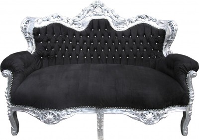 Casa Padrino Barock Wohnzimmer Set King Schwarz / Silber - 3-er Sofa, 2-er Sofa und 1 Sessel