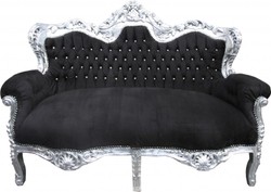 Casa Padrino Baroque Living Room Set King Black / Silver - 3-Seater Sofa, 2-Seater Sofa and 1 Armchair Casa Padrino Baroque Living Room Set King Black / Silver - 3-Seater Sofa, 2-Seater Sofa and 1 Armchair