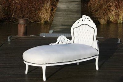 Casa Padrino Méridienne Baroque King en Blanc / Blanc aspect Cuir, 155 x 70 x 100 cm Casa Padrino Méridienne Baroque King en Blanc / Blanc aspect Cuir, 155 x 70 x 100 cm