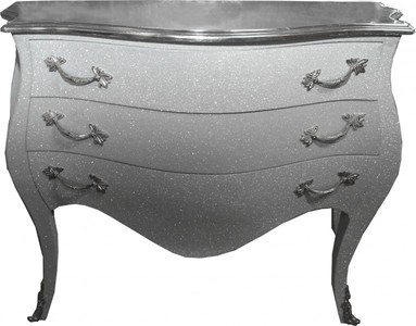 Casa Padrino Cómoda Barroca aspecto purpurina blanco con tablero superior plateado 120 x 52 x 85 cm Casa Padrino Cómoda Barroca aspecto purpurina blanco con tablero superior plateado 120 x 52 x 85 cm