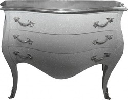 Casa Padrino Baroque Chest of Drawers Glitter Look White with Silver Top 120 x 52 x 85 cm Casa Padrino Baroque Chest of Drawers Glitter Look White with Silver Top 120 x 52 x 85 cm