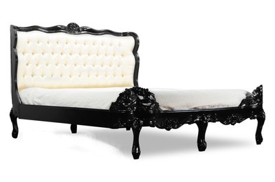 Casa Padrino Letto Barocco Barocco Splendid Nero Lucido / Tessuto Raso Crema 180 x 200 cm Casa Padrino Letto Barocco Barocco Splendid Nero Lucido / Tessuto Raso Crema 180 x 200 cm