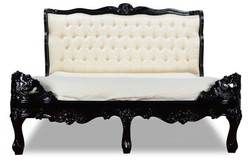 Casa Padrino Letto Barocco Barocco Splendid Nero Lucido / Tessuto Raso Crema 180 x 200 cm Casa Padrino Letto Barocco Barocco Splendid Nero Lucido / Tessuto Raso Crema 180 x 200 cm