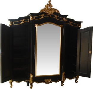 Casa Padrino Barock Kleiderschrank Schwarz / Gold - Schlafzimmer Schrank im Barockstil - Handgefertigte Barock Schlafzimmer Möbel