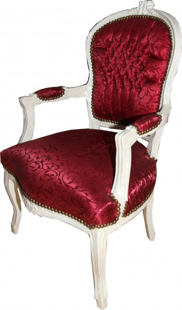 Casa Padrino Baroque Salon Chair Bordeaux Red Pattern / Antique White - Chairs Furniture Casa Padrino Baroque Salon Chair Bordeaux Red Pattern / Antique White - Chairs Furniture