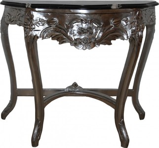 Casa Padrino Baroque Console Table with Marble Top in Silver / Black - 95 x 37 x 84 cm Casa Padrino Baroque Console Table with Marble Top in Silver / Black - 95 x 37 x 84 cm