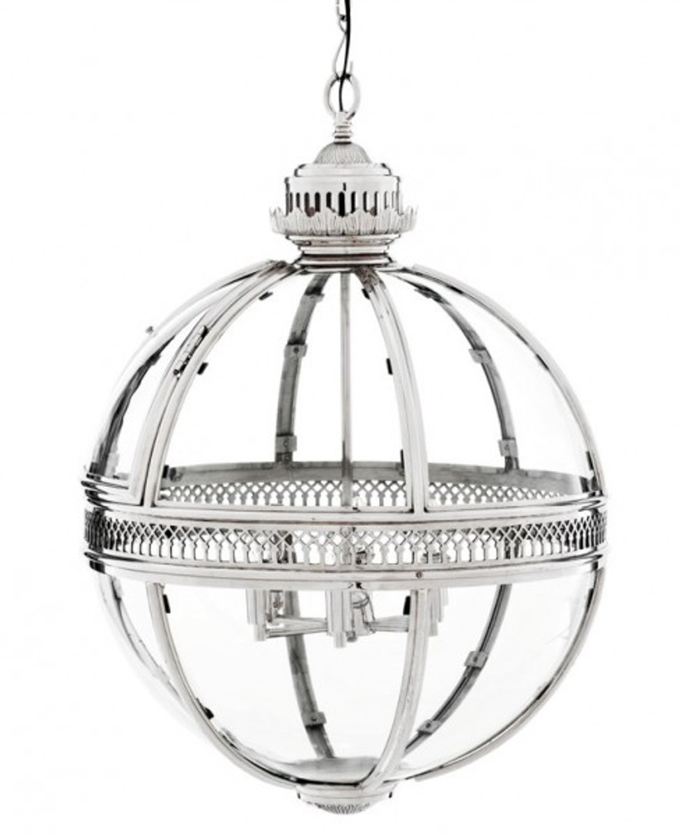 Casa Padrino baroque pendant lamp silver plated ball diameter 60 cm, height 88 cm - Baroque castle lamp lantern light Casa Padrino baroque pendant lamp silver plated ball diameter 60 cm, height 88 cm - Baroque castle lamp lantern light