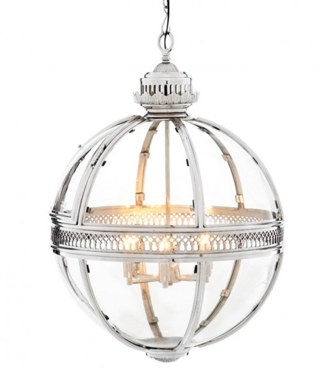 Casa Padrino baroque pendant lamp silver plated ball diameter 60 cm, height 88 cm - Baroque castle lamp lantern light Casa Padrino baroque pendant lamp silver plated ball diameter 60 cm, height 88 cm - Baroque castle lamp lantern light