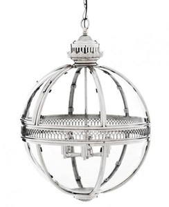 Casa Padrino Suspension Baroque Sphérique Nickelée Argent, Diamètre 60 cm, Hauteur 88 cm - Lanterne Style Château Casa Padrino Suspension Baroque Sphérique Nickelée Argent, Diamètre 60 cm, Hauteur 88 cm - Lanterne Style Château
