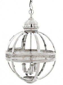Casa Padrino Suspension Baroque nickelée sphère argent Diamètre 43 cm, Hauteur 63 cm - Lampe Lanterne style Château Casa Padrino Suspension Baroque nickelée sphère argent Diamètre 43 cm, Hauteur 63 cm - Lampe Lanterne style Château