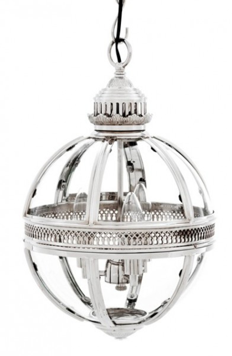 Casa Padrino baroque pendant lamp silver plated ball diameter 30 cm, height 50 cm - Baroque castle lamp lantern light Casa Padrino baroque pendant lamp silver plated ball diameter 30 cm, height 50 cm - Baroque castle lamp lantern light