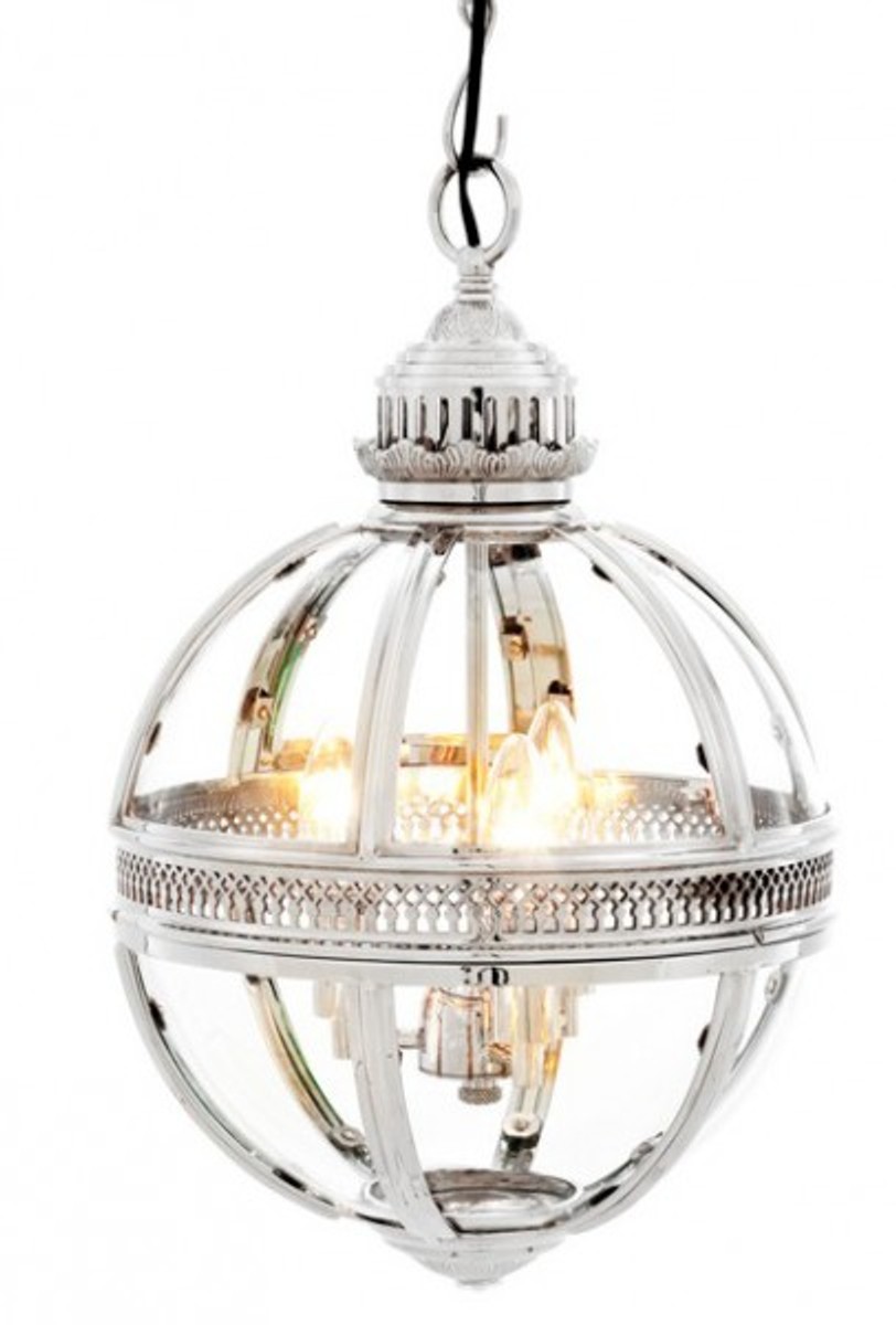 Casa Padrino baroque pendant lamp silver plated ball diameter 30 cm, height 50 cm - Baroque castle lamp lantern light Casa Padrino baroque pendant lamp silver plated ball diameter 30 cm, height 50 cm - Baroque castle lamp lantern light