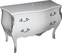 Casa Padrino Baroque Chest of Drawers White 120 cm with Silver Metal Applications Casa Padrino Baroque Chest of Drawers White 120 cm with Silver Metal Applications