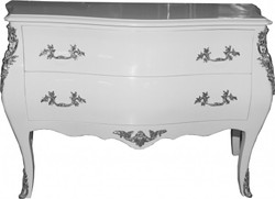 Casa Padrino Baroque Chest of Drawers White 120 cm with Silver Metal Applications Casa Padrino Baroque Chest of Drawers White 120 cm with Silver Metal Applications