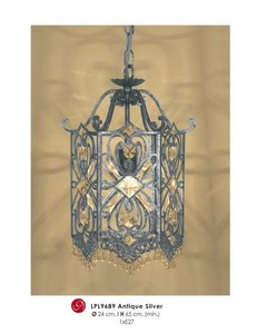 Casa Padrino Oriental Designer Pendant Lamp with Crystal Deco in Antique Silver, Ø 24 x H 65 cm Casa Padrino Oriental Designer Pendant Lamp with Crystal Deco in Antique Silver, Ø 24 x H 65 cm