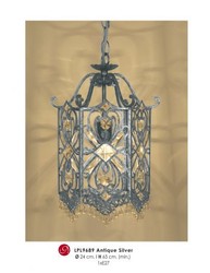 Casa Padrino Lámpara Colgante Oriental de Diseño con Cristales en Plata Antigua, Ø 24 x H 65 cm Casa Padrino Lámpara Colgante Oriental de Diseño con Cristales en Plata Antigua, Ø 24 x H 65 cm