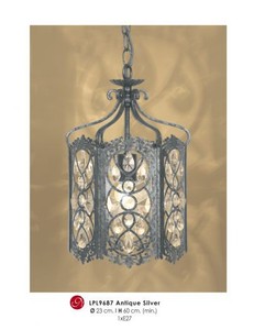 Casa Padrino Oriental Designer Pendant Lamp with Crystal Deco in Antique Silver, Diameter 23 cm, Height 63 cm Casa Padrino Oriental Designer Pendant Lamp with Crystal Deco in Antique Silver, Diameter 23 cm, Height 63 cm