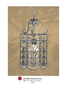 Casa Padrino Oriental Designer Pendant Lamp with Crystal Deco Antique Silver, Diameter 21 cm, Height 65 cm Casa Padrino Oriental Designer Pendant Lamp with Crystal Deco Antique Silver, Diameter 21 cm, Height 65 cm