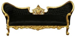 Casa Padrino Baroque Sofa Vampire Black / Gold - Luxurious Lounge Couch Made of Solid Wood - 200 x 75 x 82 cm