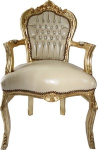 Silla de comedor Casa Padrino barroca con cuero apoyabrazos crema mirada / oro - Muebles Silla de comedor Casa Padrino barroca con cuero apoyabrazos crema mirada / oro - Muebles
