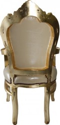 Silla de comedor Casa Padrino barroca con cuero apoyabrazos crema mirada / oro - Muebles