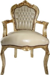 Silla de comedor Casa Padrino barroca con cuero apoyabrazos crema mirada / oro - Muebles