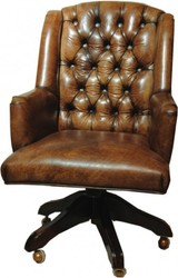 Casa Padrino Fauteuil de bureau de luxe en cuir véritable marron - Chaise pivotante - 64 x 67 x 104-111 cm Casa Padrino Fauteuil de bureau de luxe en cuir véritable marron - Chaise pivotante - 64 x 67 x 104-111 cm