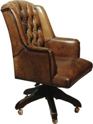 Casa Padrino Fauteuil de bureau de luxe en cuir véritable marron - Chaise pivotante - 64 x 67 x 104-111 cm Casa Padrino Fauteuil de bureau de luxe en cuir véritable marron - Chaise pivotante - 64 x 67 x 104-111 cm