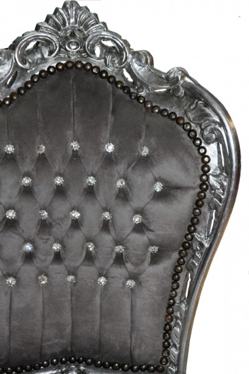 Casa Padrino Dîner baroque Chaise gris / argent avec strass bling bling - style antique Casa Padrino Dîner baroque Chaise gris / argent avec strass bling bling - style antique